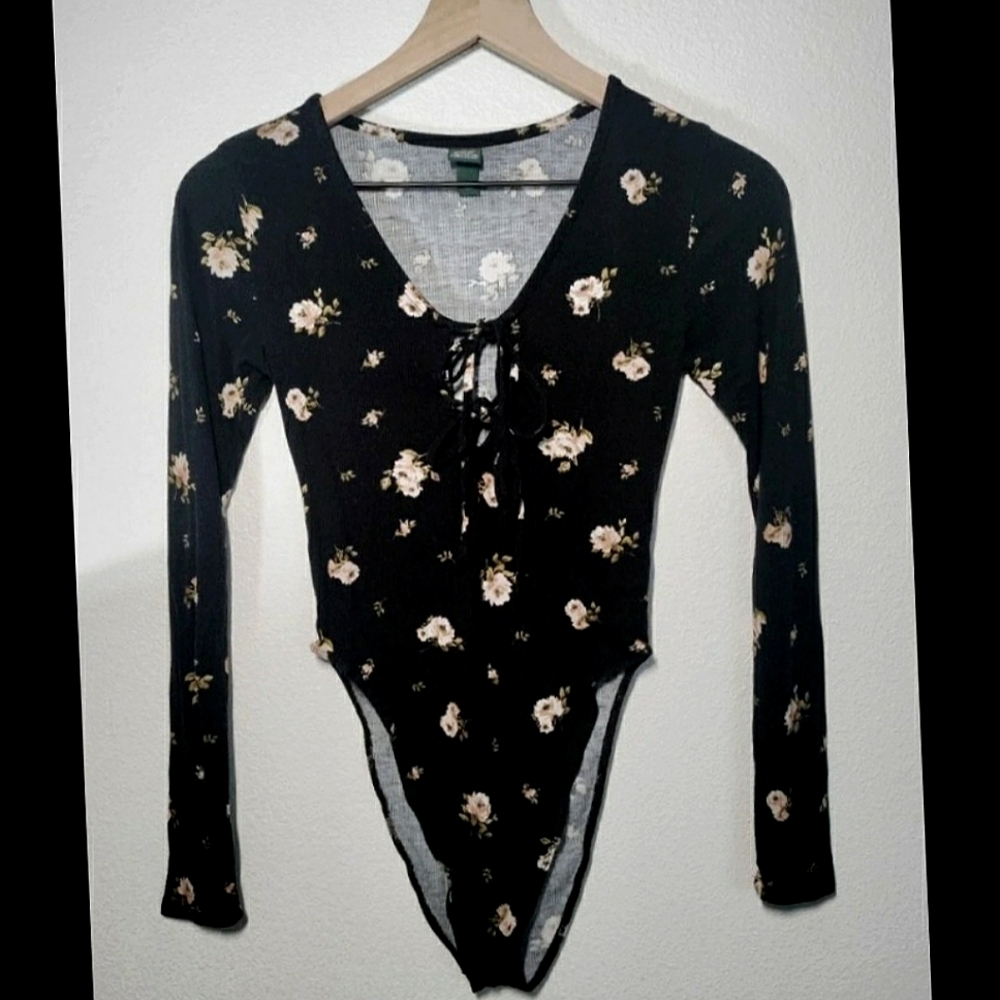XS Floral Plunge High Leg Bodysuit
